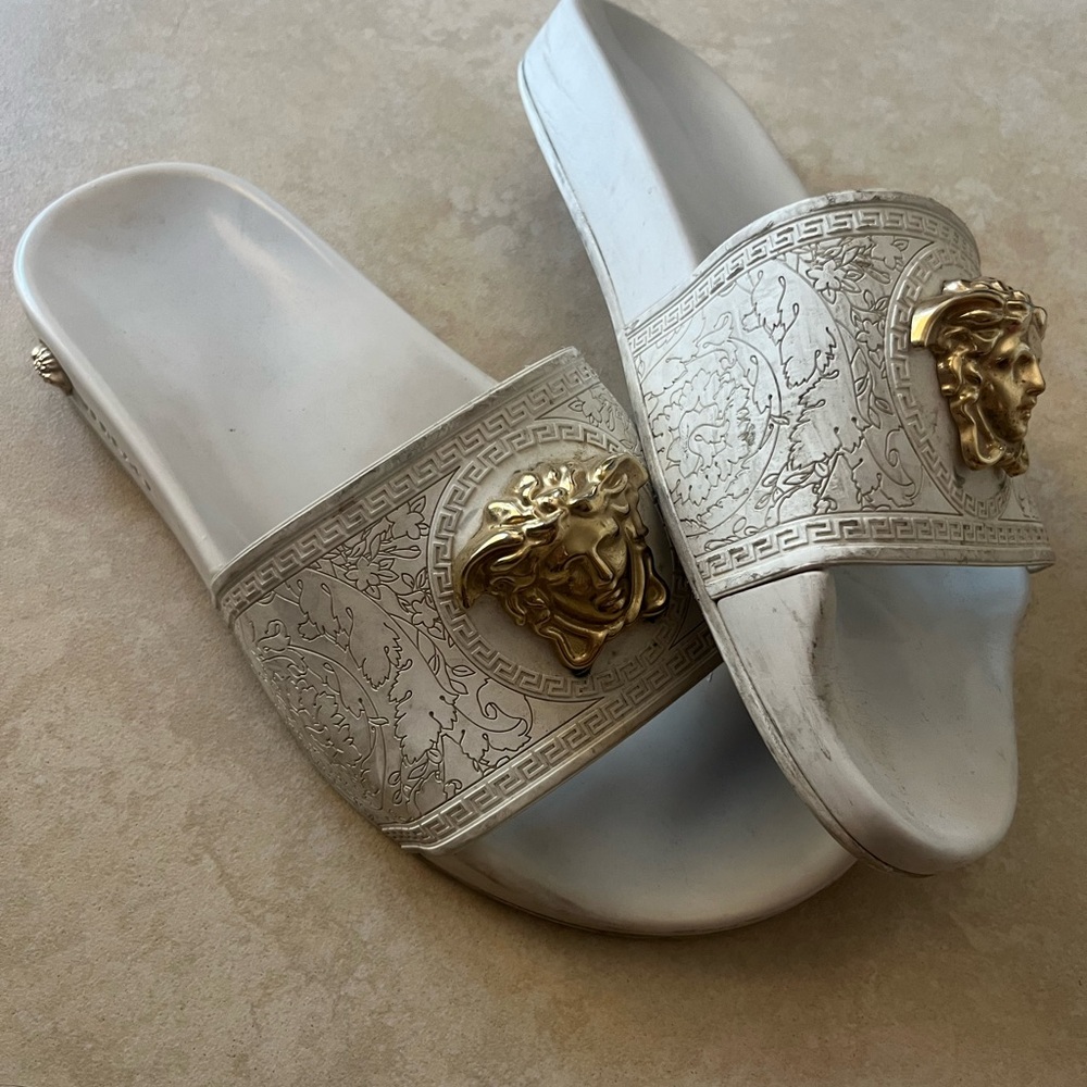 Versace Gold Medusa Cream Sandals